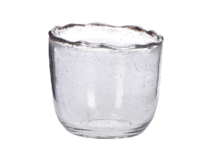 Teelichtglas Bubble m Silberrand   D8 H7cm