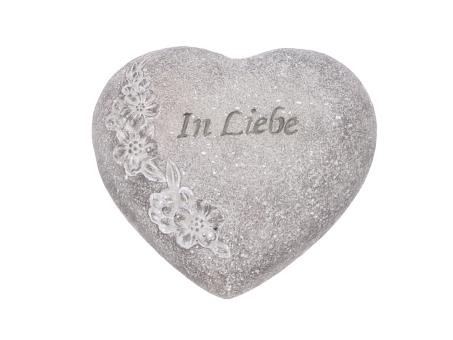 Herz Spruch "In Liebe" Blütenranke Polyresin Betonfinish B10,5 H9,9 T4cm